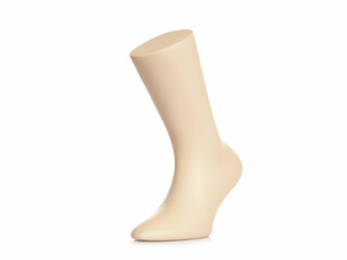 artificial foot on white background. stocking foot.