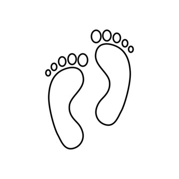 Human foot print. Two prints of bare feet. Black outline. Vector icon isolated on white background