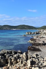  Rocks, the sea, mountains on the coast of Ibiza, Les Salines Natural Park. © Cande Marrero