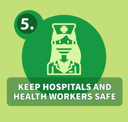 Illustrations of simple nurse icon with text KEEP HOSPITALS AND HEALTH WORKERS SAFE