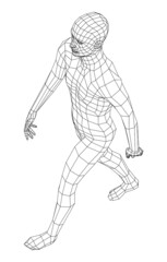Fototapeta na wymiar Wireframe walking man. 3d illustration