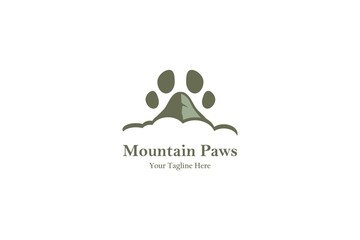 Mountain Paw Cute Green Color Logo Design Vector