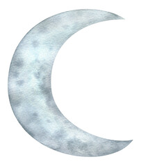 Watercolor illustration of a crescent moon. Grey moon clipart, hand drawn drawing isolated on white background © Анна Сухова