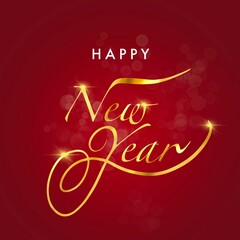 Happy New Year greeting card in white font and red background