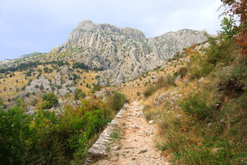 Ancient austrian road to castle in the mountains near Kotor, Montenegro