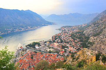Fototapeta na wymiar Panoramic view of the Bay of Kotor, Montenegro 