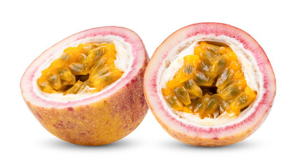 half passion fruit isolated on white