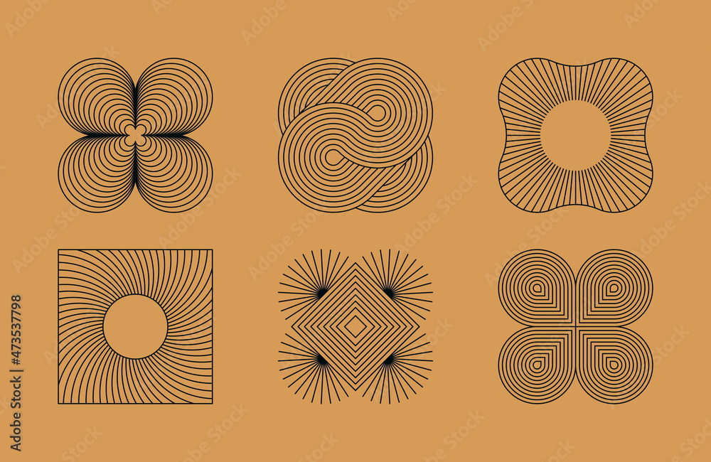 Poster Vector minimal geometric illustrations set - trendy abstract aesthetic linear compositions, prints, frames and graphic design elements