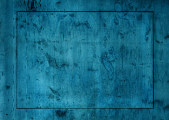 Abstract grunge old blue painted wooden texture, with black frame - wood board background panorama...