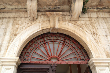 Architectural details  of historical buildings in Old Town in Kotor, Montenegro