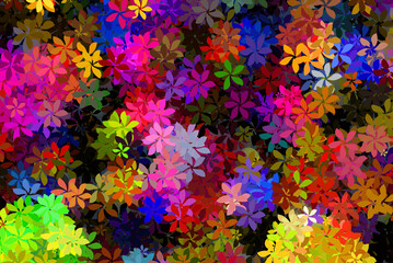many different multicolored open flowers background