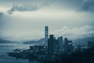 Fototapeta premium Hong Kong harbor with landscape view of city skyscraper skyline building, China business landmark