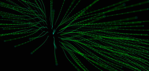 Wave form of dots and lines. Network connection structure. 3D rendering.