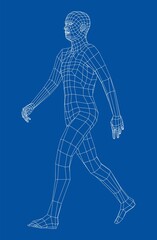 Fototapeta na wymiar Wireframe walking man. 3d illustration