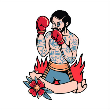 boxing tattoo illustration vector design