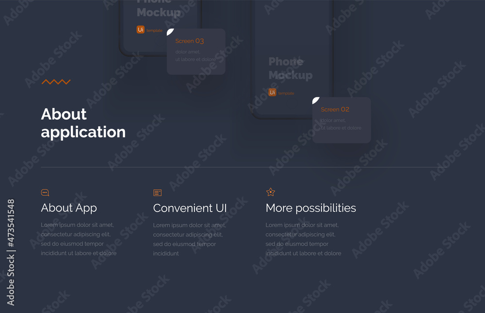 Poster modern presentation of a mobile application. website template. mobile phone mockup on a yellow backg