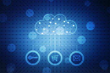 2d illustration of Cloud computing, Digital Cloud computing Concept background. Cyber technology, internet data storage, database and data server concept