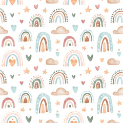 Vector watercolor childish boho pattern with rainbows