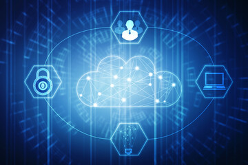 2d illustration of Cloud computing, Digital Cloud computing Concept background. Cyber technology, internet data storage, database and data server concept