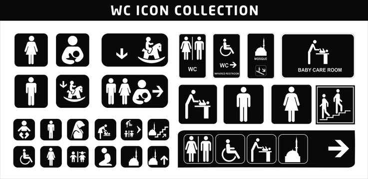 Wc icon. Toilet and restroom icon. Male, female symbol. Bathroom vector. Door and plate symbol. Linear style sign for mobile concept and web design. Wc symbol illustration. 