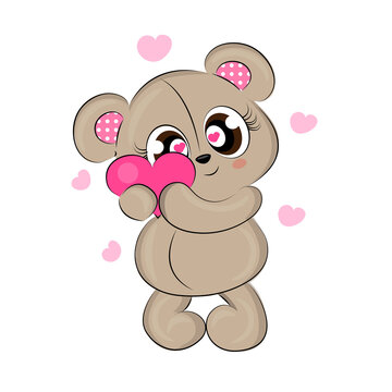 Teddy bear greeting card for valentines day cute cute bear with heart animal character vector illustration design cute bear funny doodle teddy bear. Vector illustration
