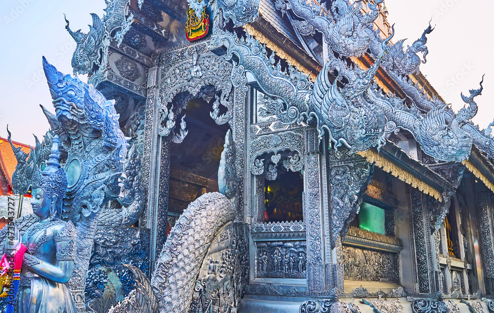 Wall mural The mythical creatures in decor of the Ubosot of Silver Temple, Chiang Mai, Thailand