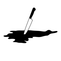Knife in blood puddle. Vector design isoalted on white