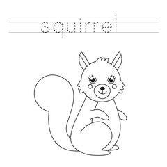 Trace the letters and color cute squirrel. Handwriting practice for kids.