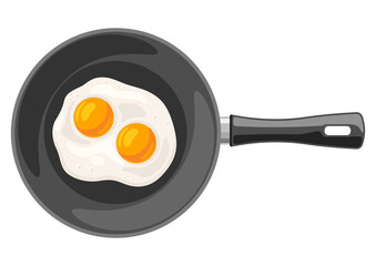 Illustration of fried chicken eggs on frying pan. Image for gastronomy and food industries.