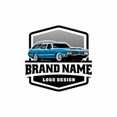 Fototapeta premium muscle car, american station wagon car illustration logo vector