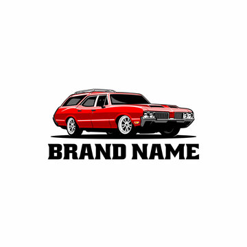 muscle car, american station wagon car illustration logo vector