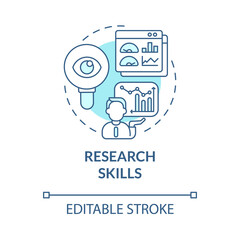 Research skills turquoise blue concept icon. Business analyzing process. Marketing strategy of company development idea thin line illustration. Vector isolated outline color drawing. Editable stroke