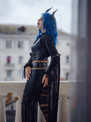 happy halloween, woman in devil costume