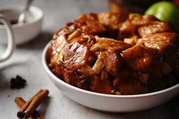 Homemade Caramelized Apple Monkey Bread, selective focus
