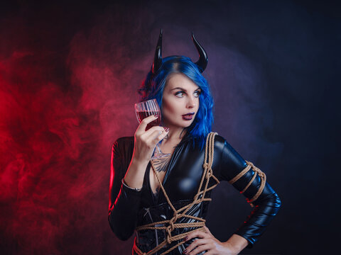 happy halloween, woman in devil costume