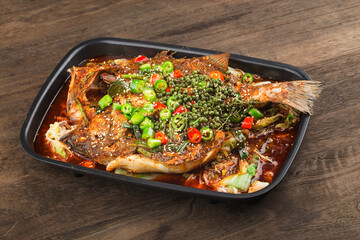 Chinese Cuisine: a plate of spicy roast fish