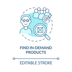 Find in-demand products turquoise blue concept icon. Research customer needs. Distribution business abstract idea thin line illustration. Vector isolated outline color drawing. Editable stroke