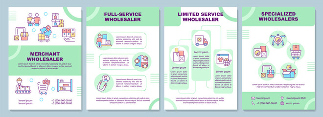 Types of wholesalers brochure template. Distribution business. Flyer, booklet, leaflet print, cover design with linear icons. Vector layouts for presentation, annual reports, advertisement pages