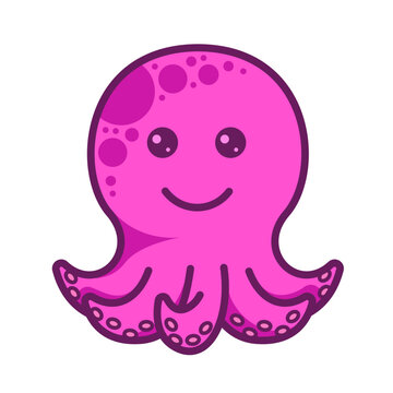 Cute Smiling baby octopus cartoon character vector logo icon Illustration design Clipart