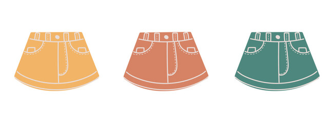 set of colorful skirts, fashion clothes, vector illustration.