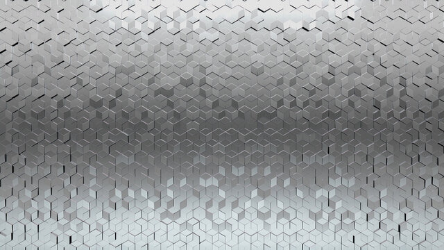 Luxurious, Silver Wall background with tiles. 3D, tile Wallpaper with Polished, Diamond Shaped blocks. 3D Render