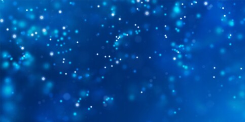 Light bokeh magic background. Blue shiny particles effect. Abstract glow liguid sparks. Vector illustration.