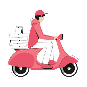 Pizza delivery by bike. Flat cartoon style.