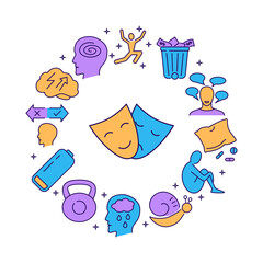 Bipolar disorder round concept poster in colored line style