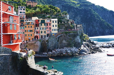 View of the village of Riomaggiore, Cinque Terre, Italy - obrazy, fototapety, plakaty