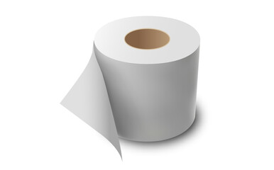 Toilet paper roll with realistic thin paper texture isolated on white background. Single soft hygiene tissue roll for domestic cleaning or bathroom use - vector illustration