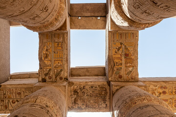 View of the main axis of the Hypostyle Hall with its twelve large columns, and the smaller columns.