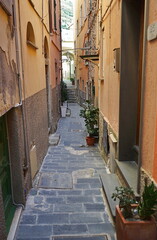 Fototapeta na wymiar Alley in the village of Riomaggiore, Cinque Terre, Italy