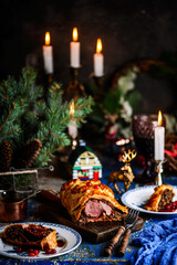 Beef Wellingon on a festive, New Year's table