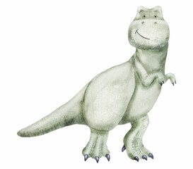 Watercolor cute tyrannosaurus rex. Perfect for printing, web, textile design, souvenirs, scrapbooking.
